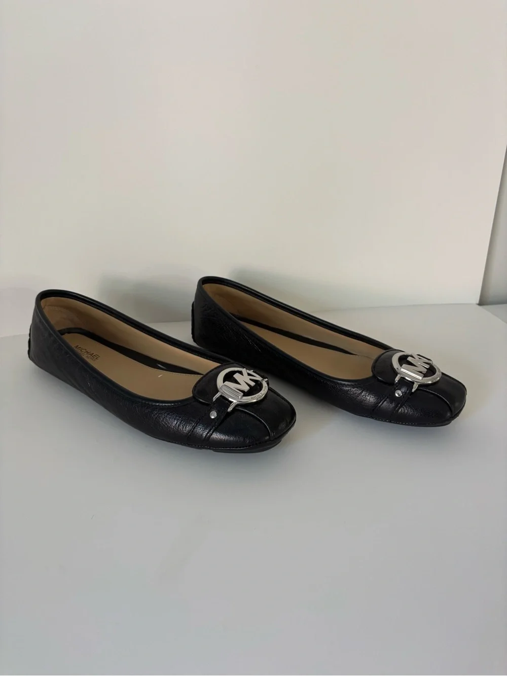 Michael Kors Black Leather MK Logo Ballet Flats